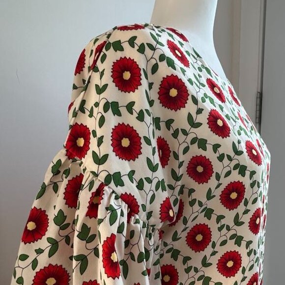 Compañía Fantástica Cream Mini Dress - Red Floral Print & Bubble Sleeves – EU L - Picture 5 of 8